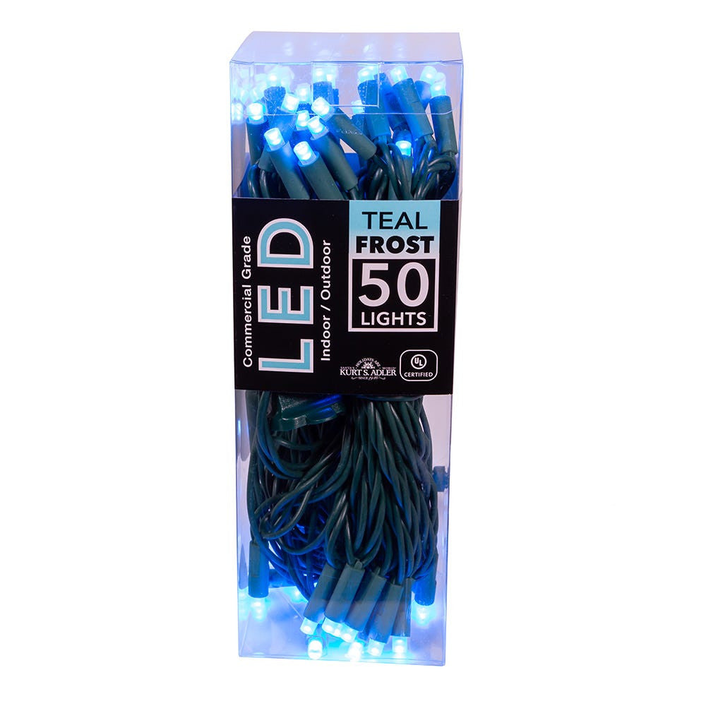 24.5' UL 50L Teal Frost 5MM LED Connectible Light Set With Green Wire