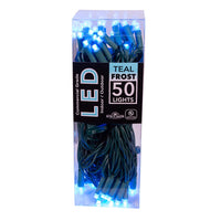 24.5' UL 50L Teal Frost 5MM LED Connectible Light Set With Green Wire