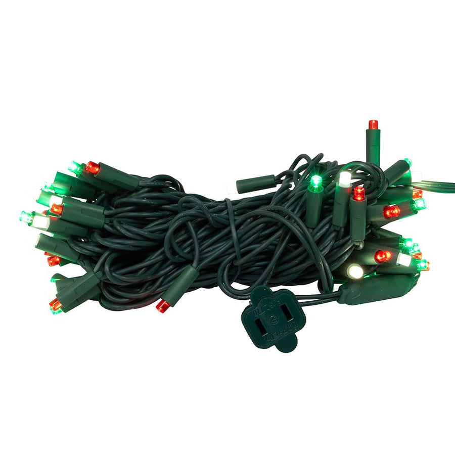 24.5' UL 50L Red, Green & Pure White Frosted 5MM LED Connectible Light Set With Green Wire