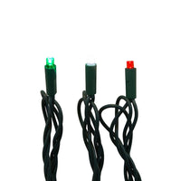 24.5' UL 50L Red, Green & Pure White Frosted 5MM LED Connectible Light Set With Green Wire