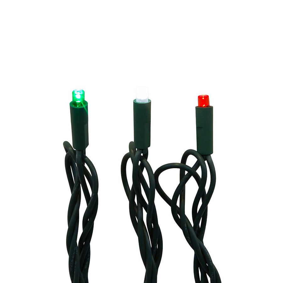 24.5' UL 50L Red, Green & Pure White Frosted 5MM LED Connectible Light Set With Green Wire
