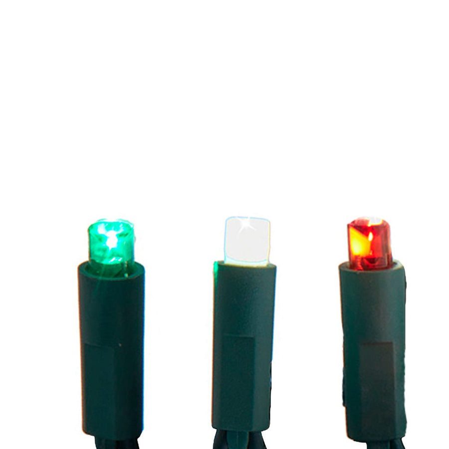 24.5' UL 50L Red, Green & Pure White Frosted 5MM LED Connectible Light Set With Green Wire
