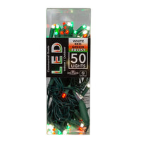 24.5' UL 50L Pure White, Red & Green Frost 5MM LED Connectible Light Set With Green Wire