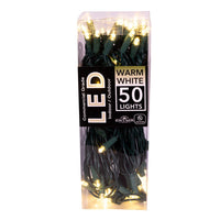 24.5' UL 50L Warm White 5MM LED Connectible Light Set With Green Wire