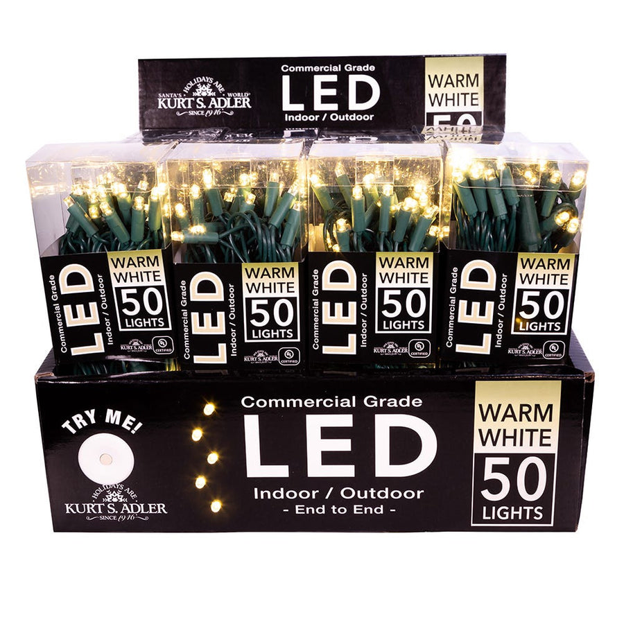 24.5' UL 50L Warm White 5MM LED Connectible Light Set With Green Wire