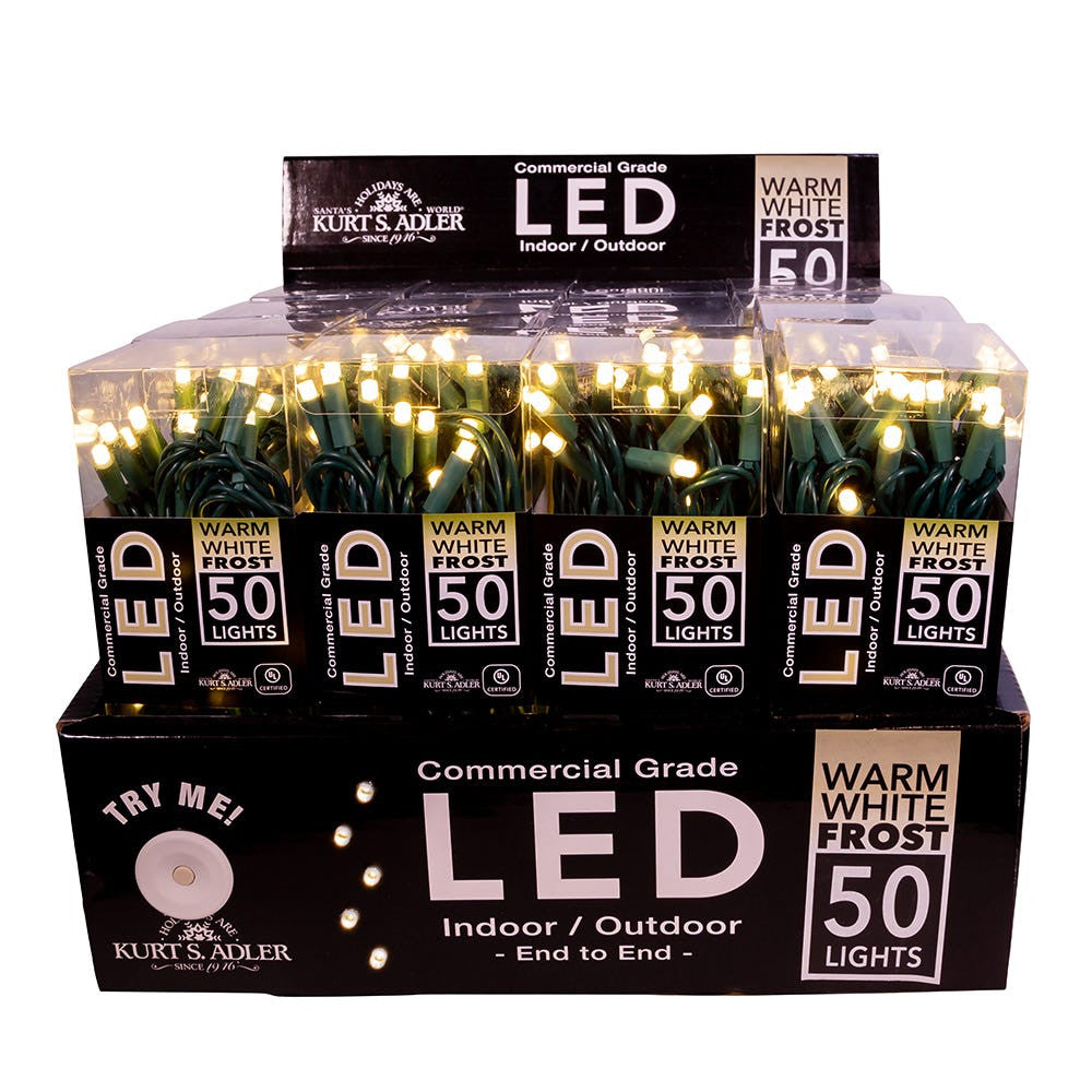 24.5' UL 50L Warm White Frost 5MM LED Connectible Light Set With Green Wire