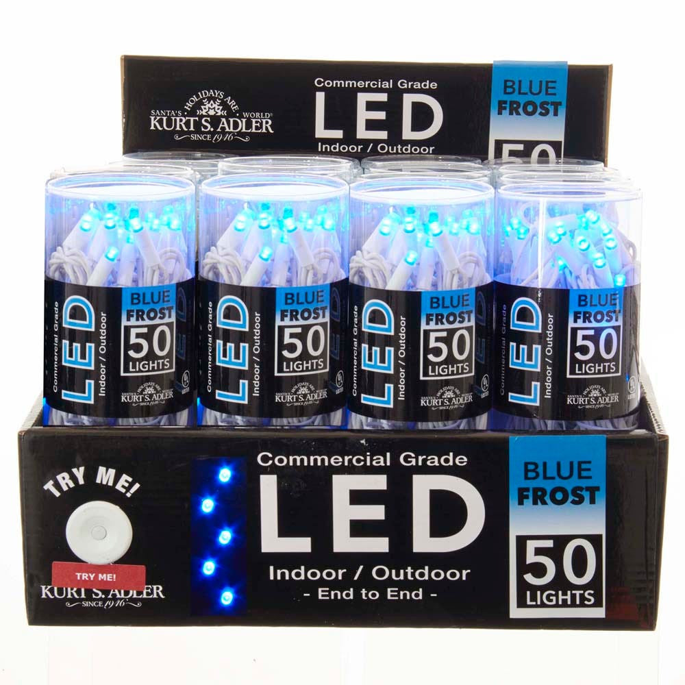24.5' UL 50L Blue Frost 5MM LED Connectible Light Set With White Wire