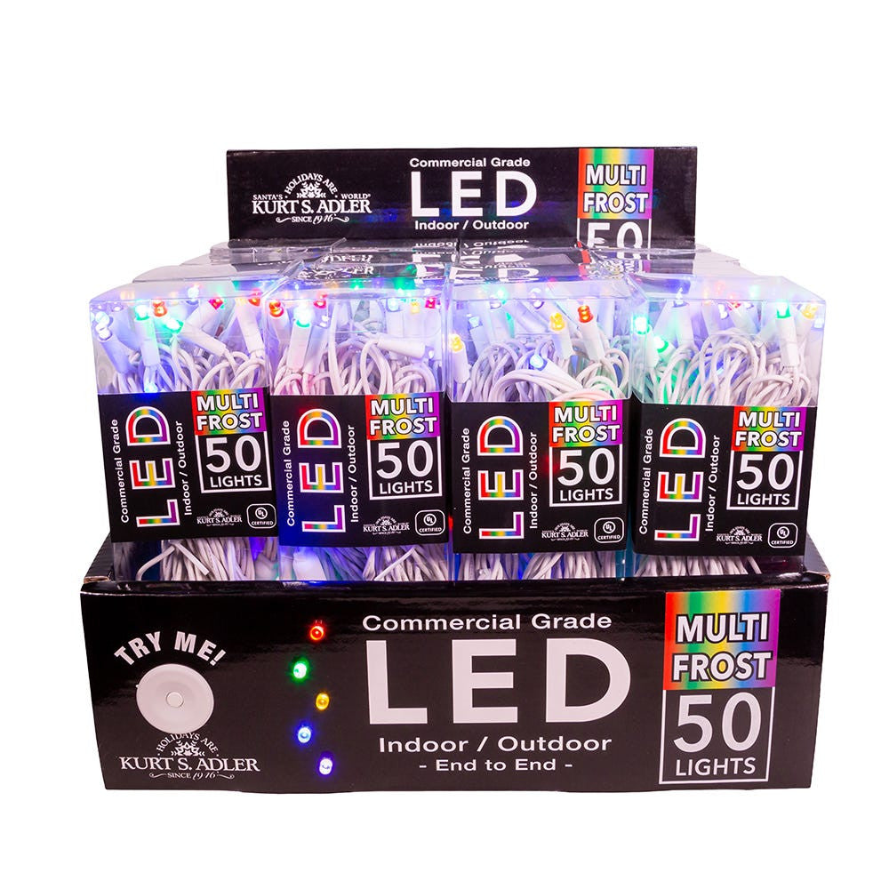 24.5' UL 50L Multicolored Frost 5MM LED Connectible Light Set With White Wire