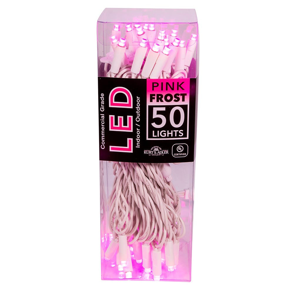 24.5' UL 50L 5MM Pink Frost LED Connectible Light Set With White Wire