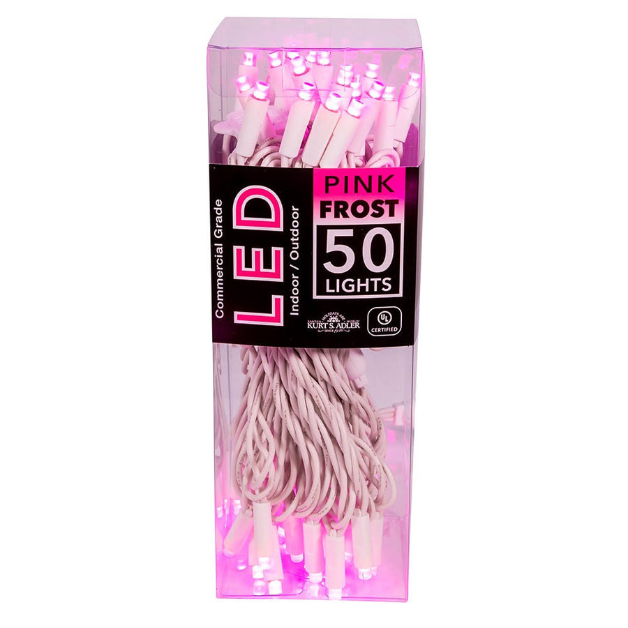 24.5' UL 50L 5MM Pink Frost LED Connectible Light Set With White Wire