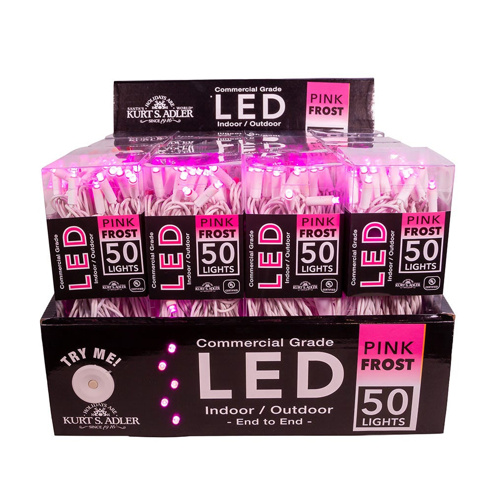 24.5' UL 50L 5MM Pink Frost LED Connectible Light Set With White Wire