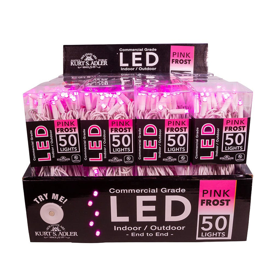 24.5' UL 50L 5MM Pink Frost LED Connectible Light Set With White Wire