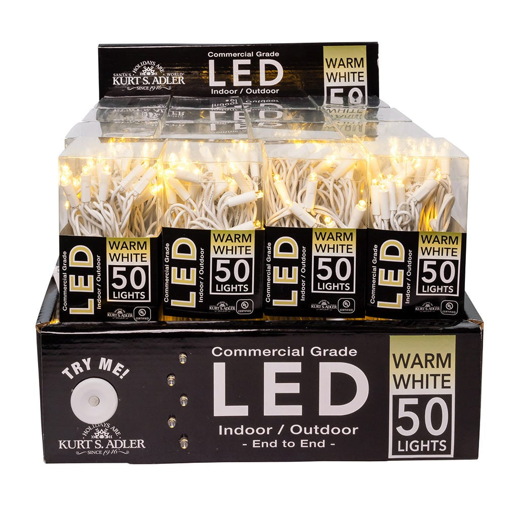24.5' UL 50L Warm White 5MM LED Connectible Light Set With White Wire
