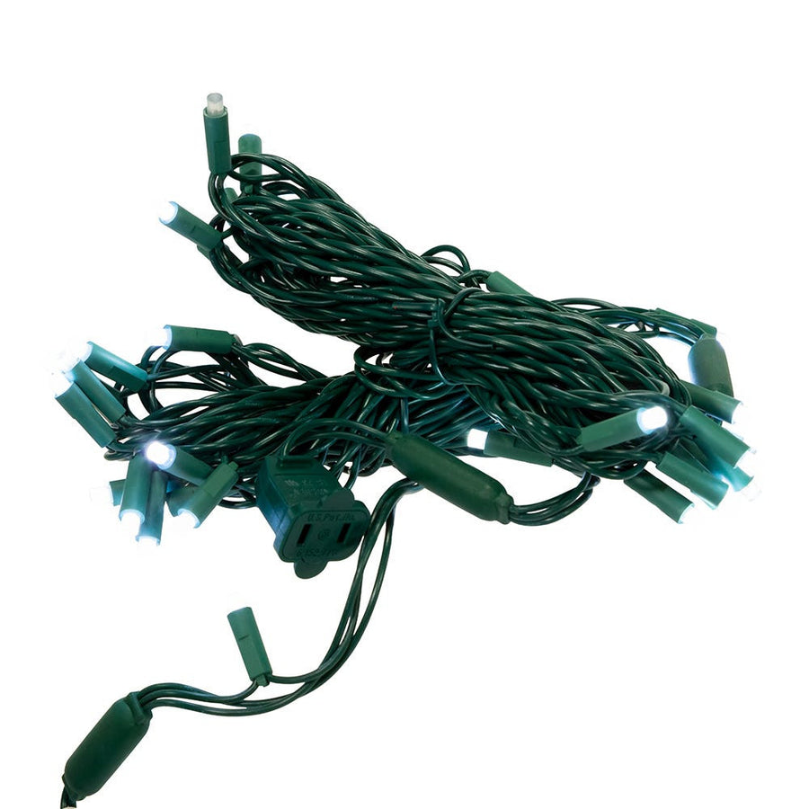 24.5' UL 50L Cool White Frost Twinkle 5MM LED Connectible Light Set With Green Wire