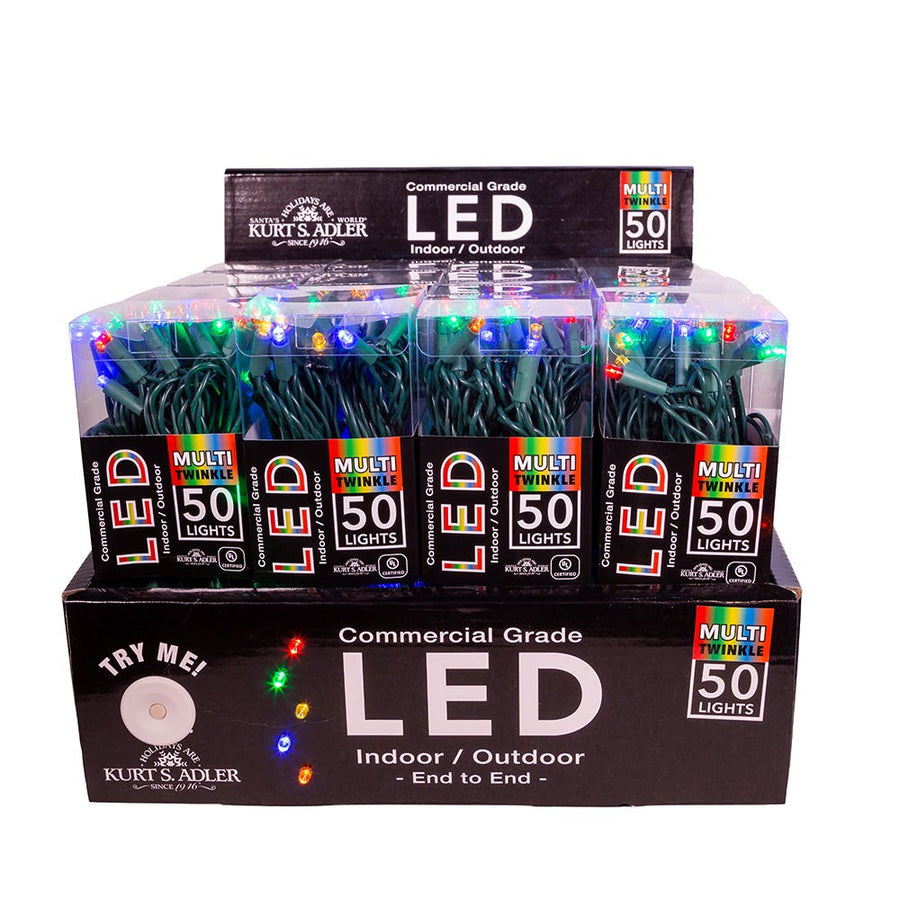 24.5' UL 50L Multicolored Twinkle 5MM LED Connectible Light Set With Green Wire