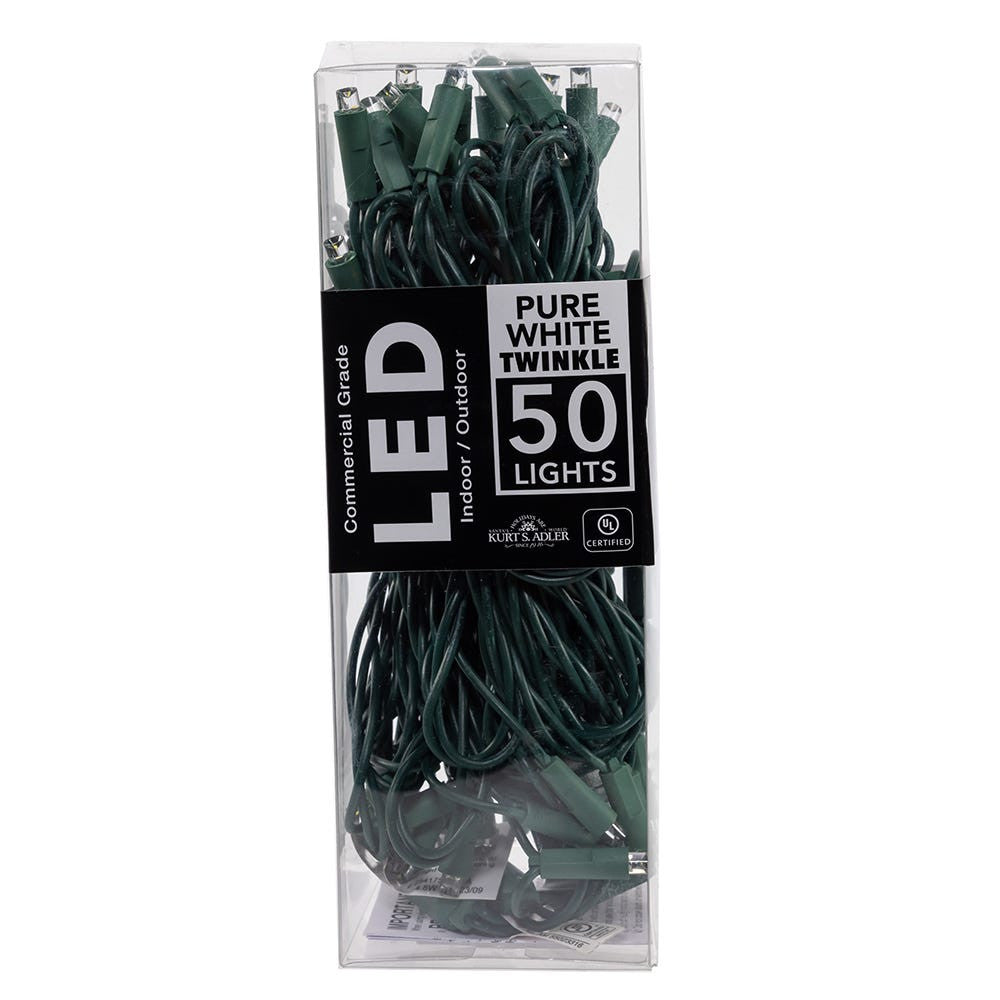 24.5' UL 50L Pure White Twinkle 5MM LED Connectible Light Set With Green Wire