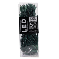 24.5' UL 50L Pure White Twinkle 5MM LED Connectible Light Set With Green Wire
