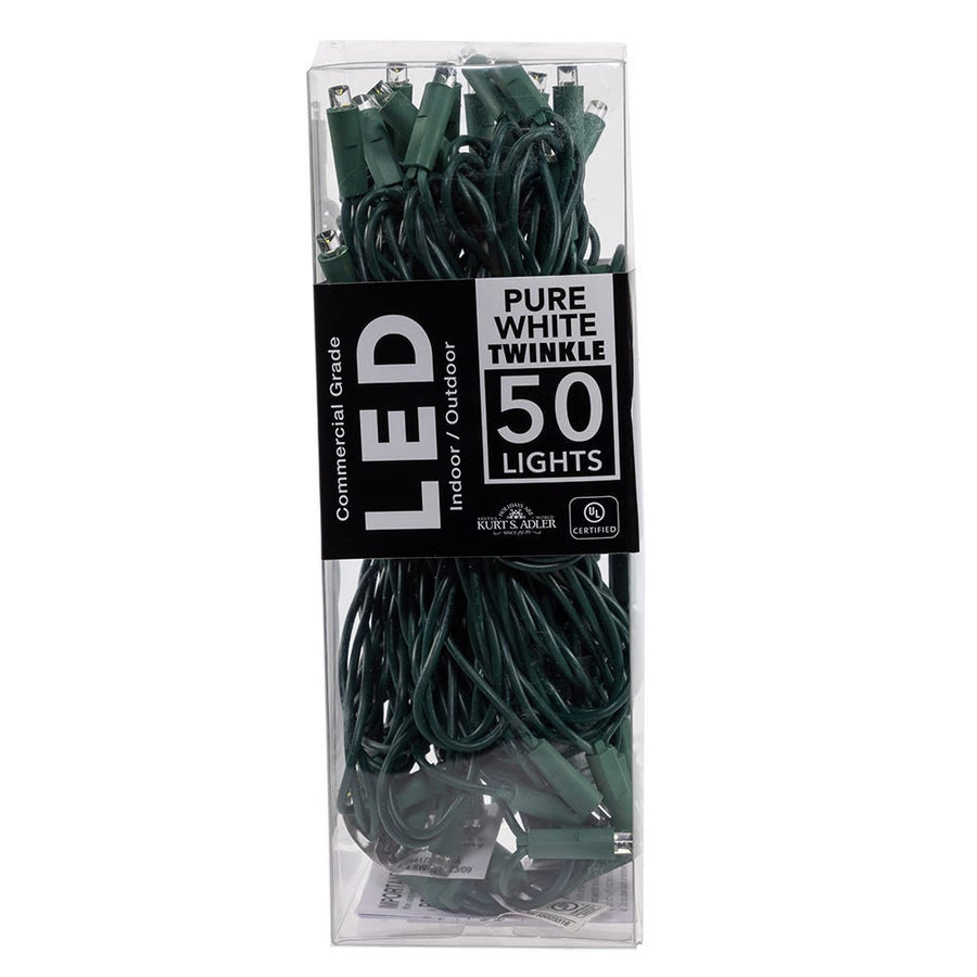 24.5' UL 50L Pure White Twinkle 5MM LED Connectible Light Set With Green Wire