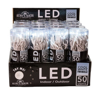 24.5' UL 50L Cool White Twinkle 5MM LED Connectible Light Set With White Wire