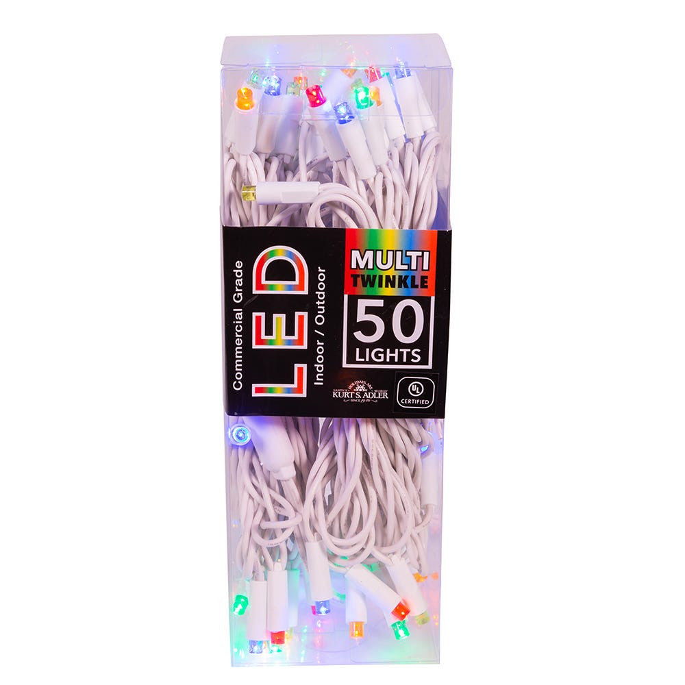24.5' UL 50L Multicolored Twinkle 5MM LED Connectible Light Set With White Wire
