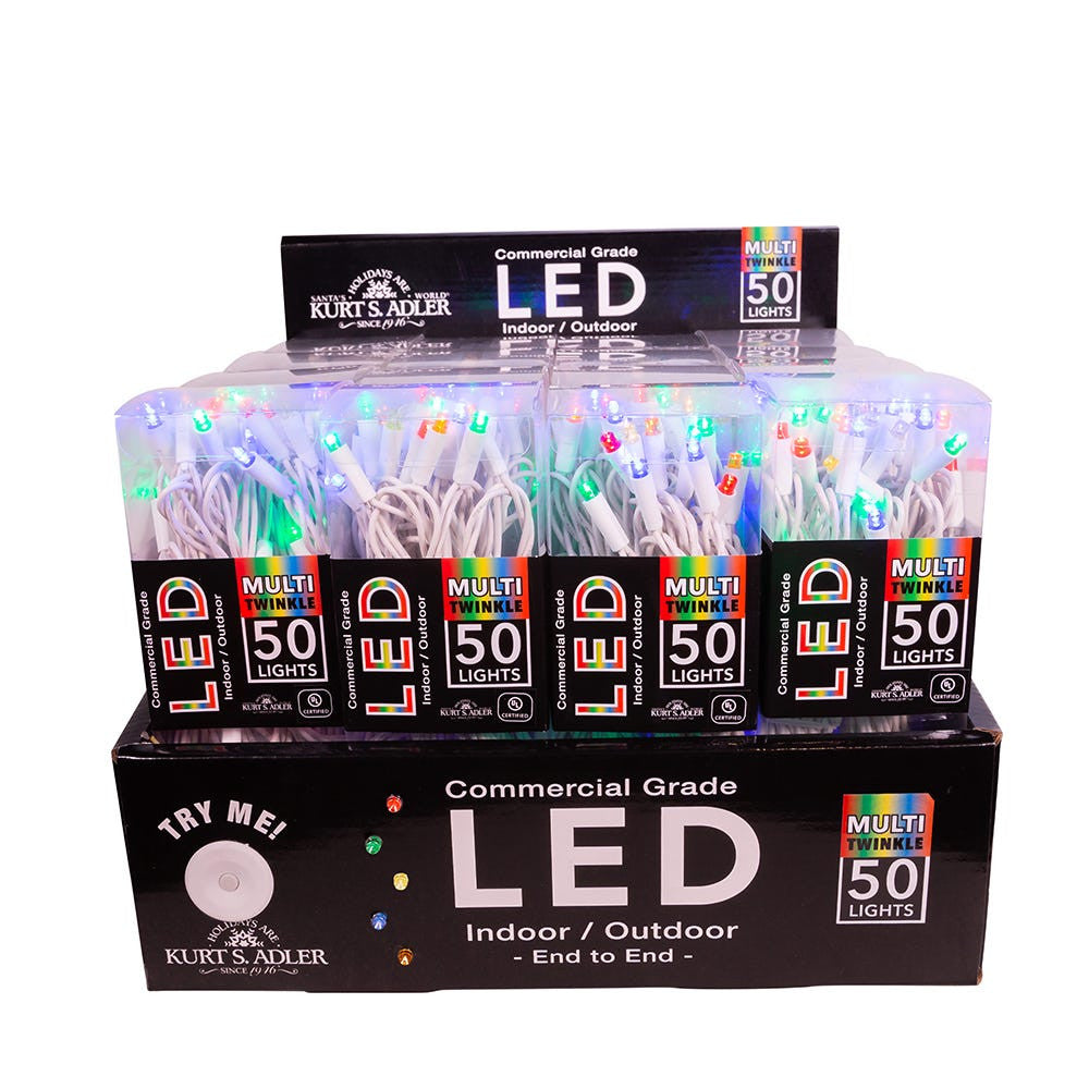 24.5' UL 50L Multicolored Twinkle 5MM LED Connectible Light Set With White Wire