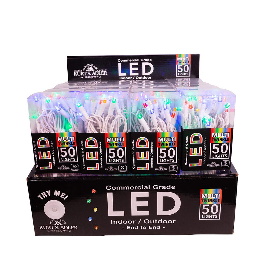 24.5' UL 50L Multicolored Twinkle 5MM LED Connectible Light Set With White Wire