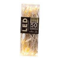 24.5' UL 50L Warm White Twinkle 5MM LED Connectible Light Set With White Wire