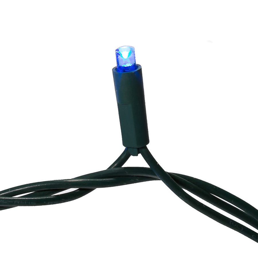 49.5' UL 100L Blue 5MM LED Connectible Light Set With Green Wire