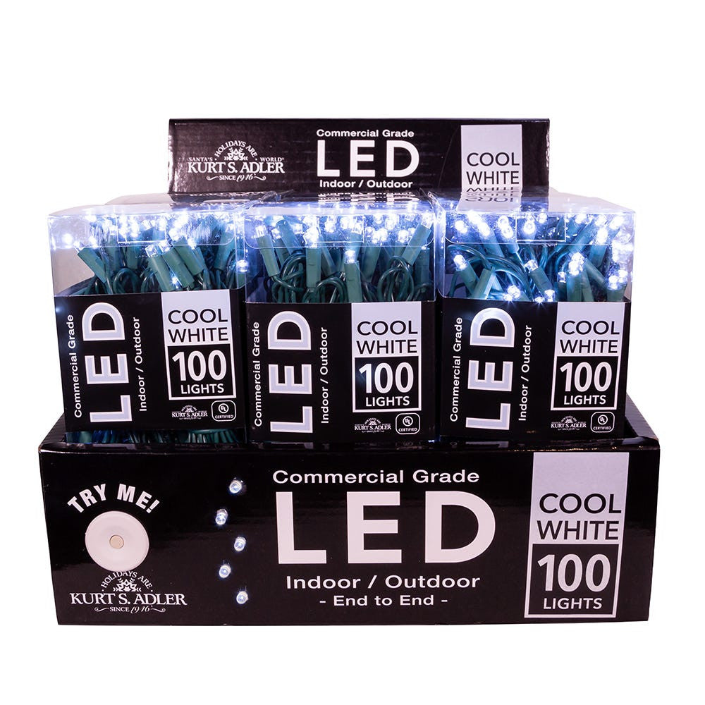 49.5' UL 100L Cool White 5MM LED Connectible Light Set With Green Wire