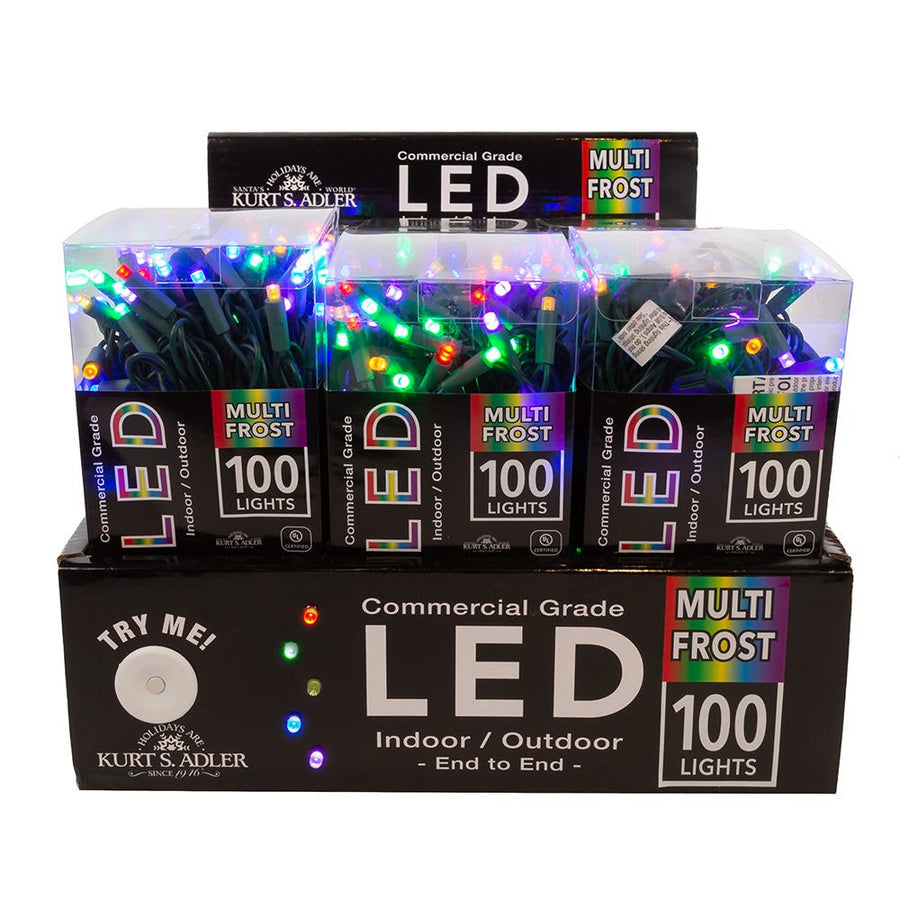 49.5' UL 100L Multicolored Frost 5MM LED Connectible Light Set With Green Wire
