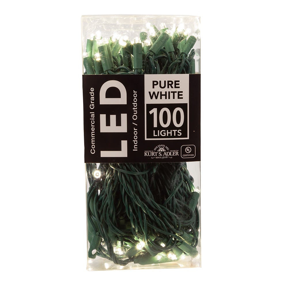 49.5' UL 100L Pure White 5MM LED Connectible Light Set With Green Wire