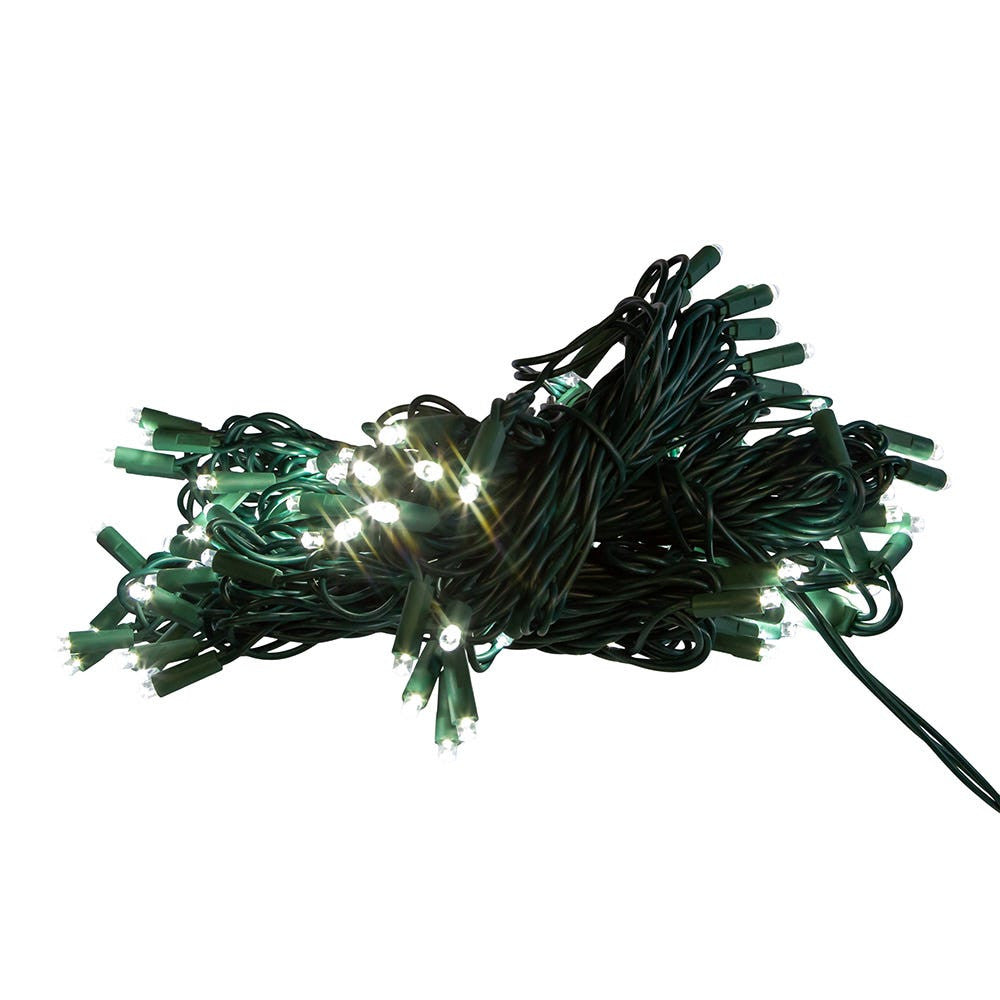 49.5' UL 100L Pure White 5MM LED Connectible Light Set With Green Wire