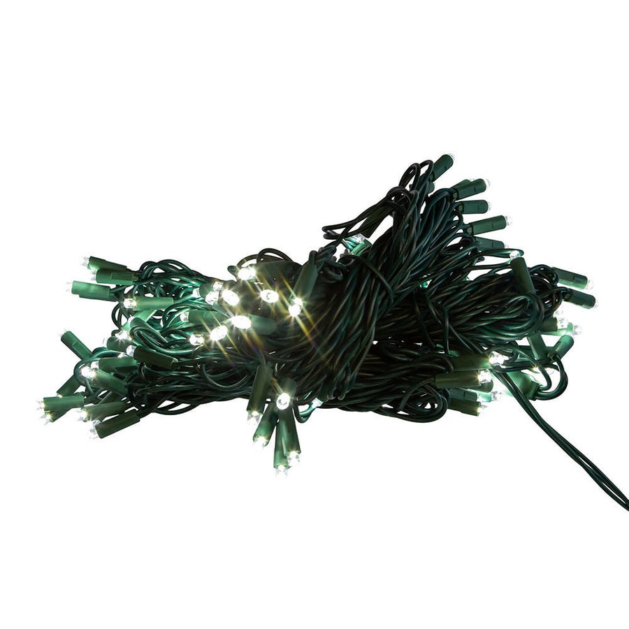 49.5' UL 100L Pure White 5MM LED Connectible Light Set With Green Wire