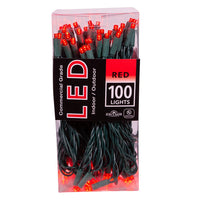 49.5' UL 100L Red 5MM LED Connectible Light Set With Green Wire