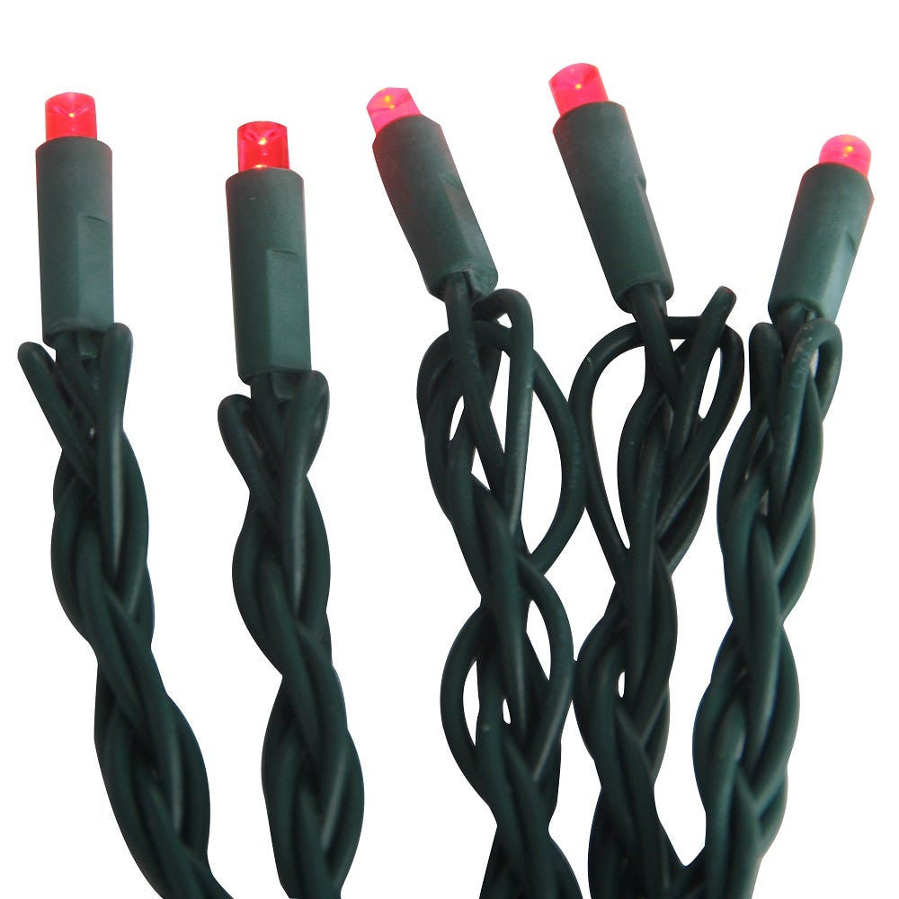 49.5' UL 100L Red 5MM LED Connectible Light Set With Green Wire