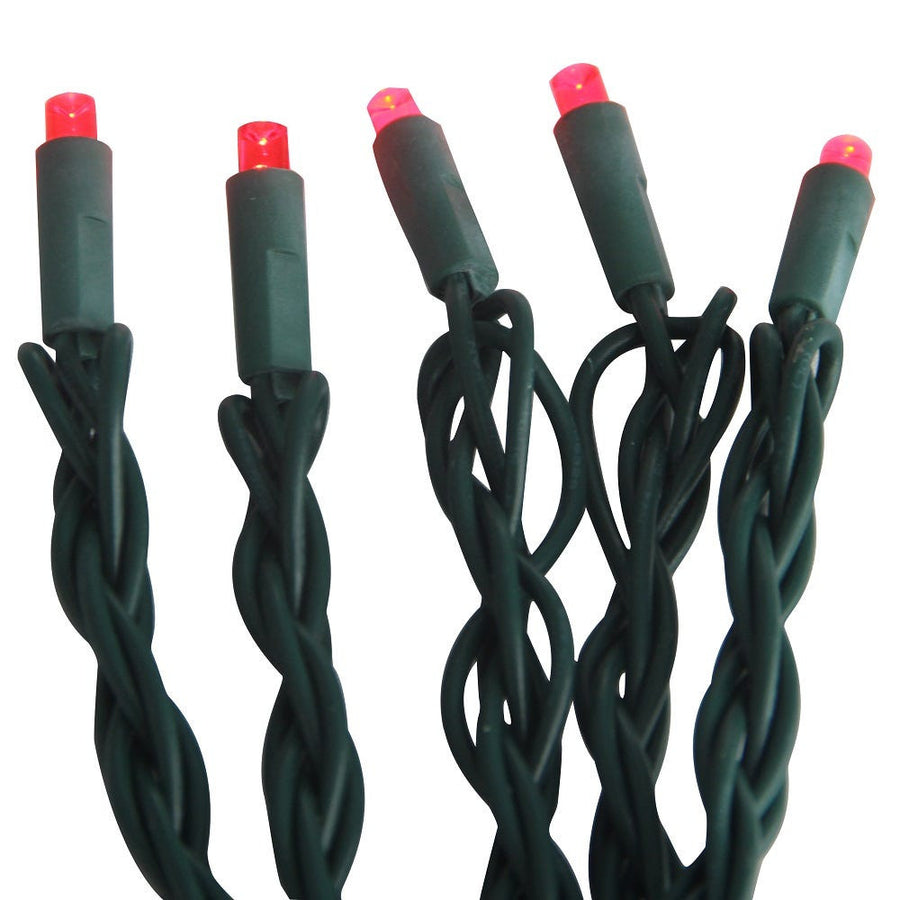 49.5' UL 100L Red 5MM LED Connectible Light Set With Green Wire