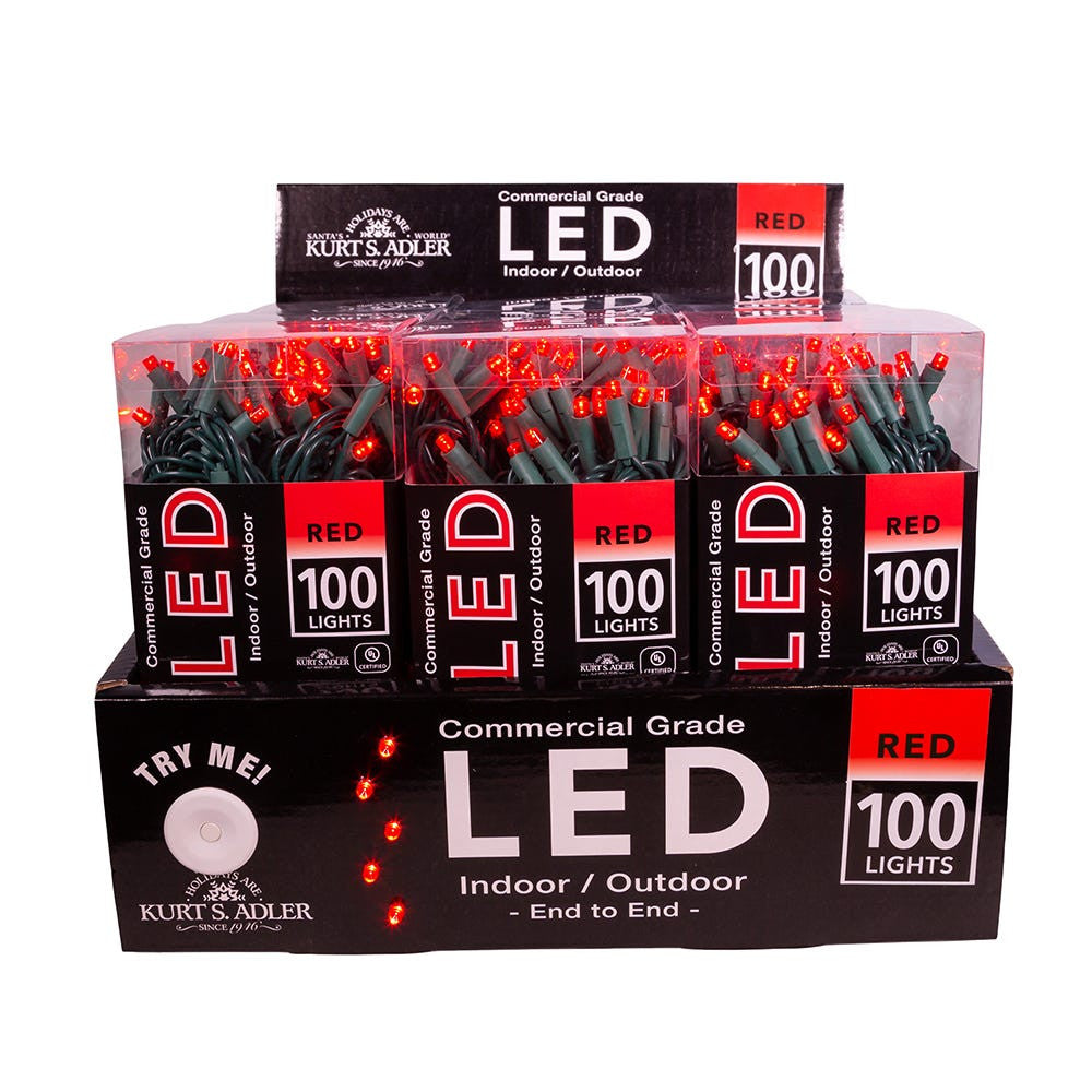49.5' UL 100L Red 5MM LED Connectible Light Set With Green Wire