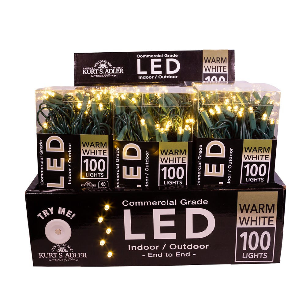49.5' UL 100L Warm White 5MM LED Connectible Light Set With Green Wire