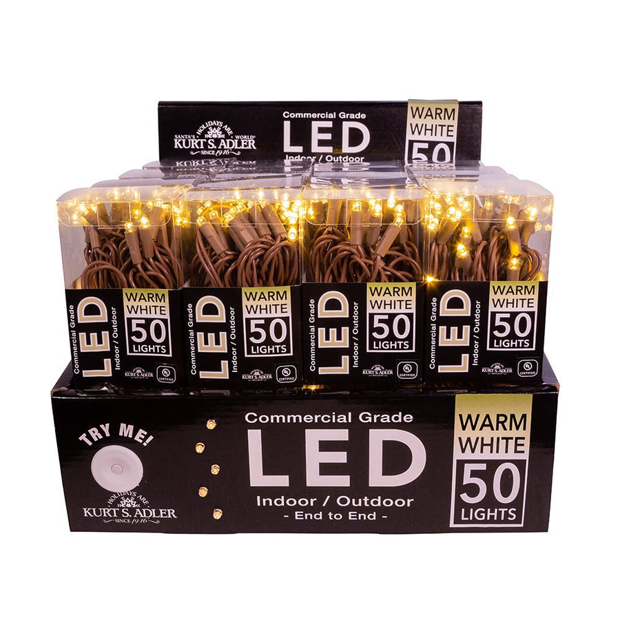 24.5' UL 50L Warm White 5MM LED Connectible Light Set With Brown Wire