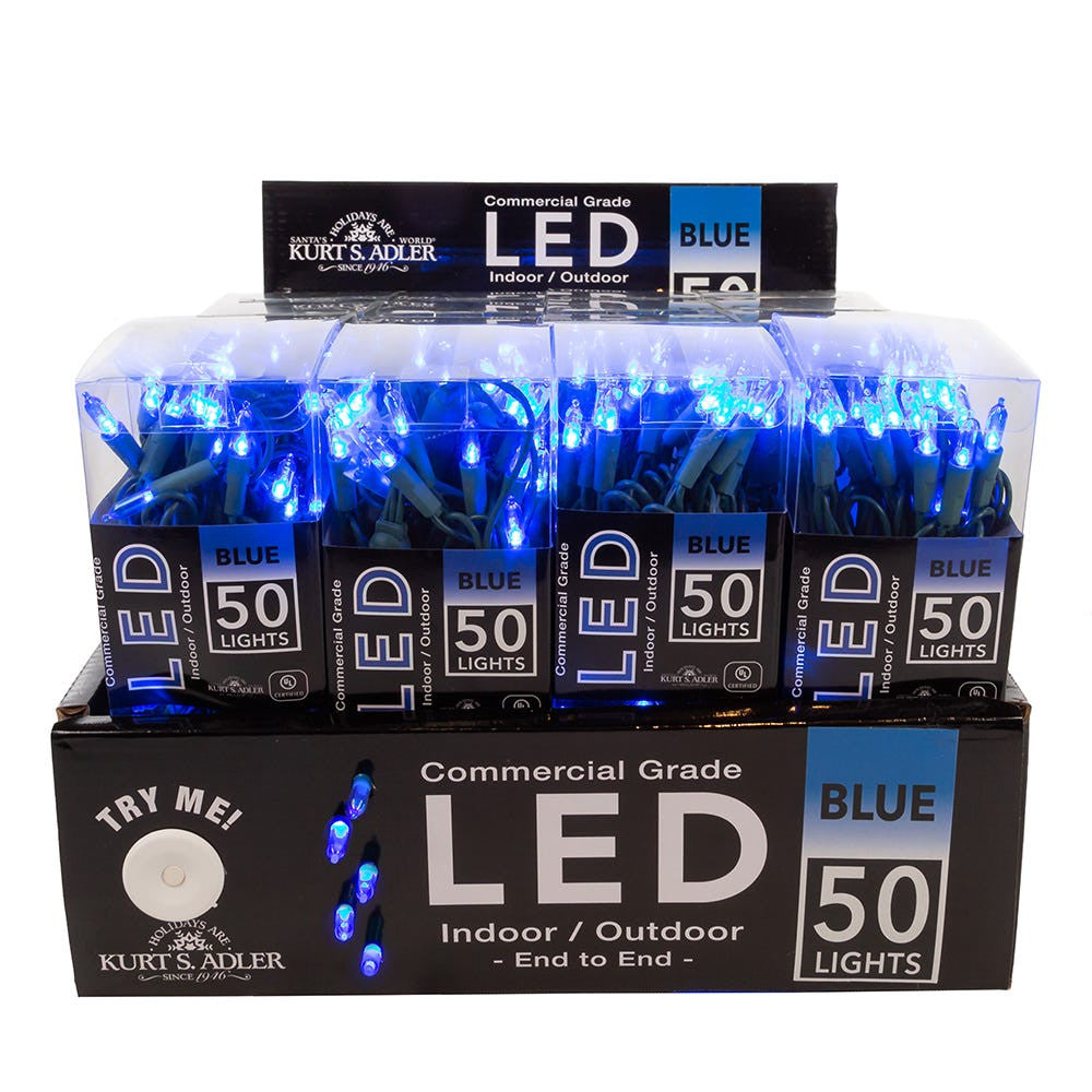 24.5' UL 50L Blue 3MM LED Connectible Light Set With Green Wire