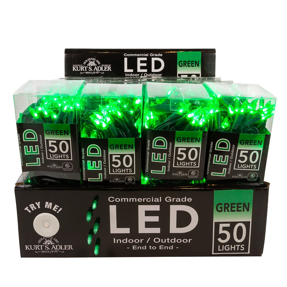 24.5' UL 50L Green 3MM LED Connectible Light Set With Green Wire