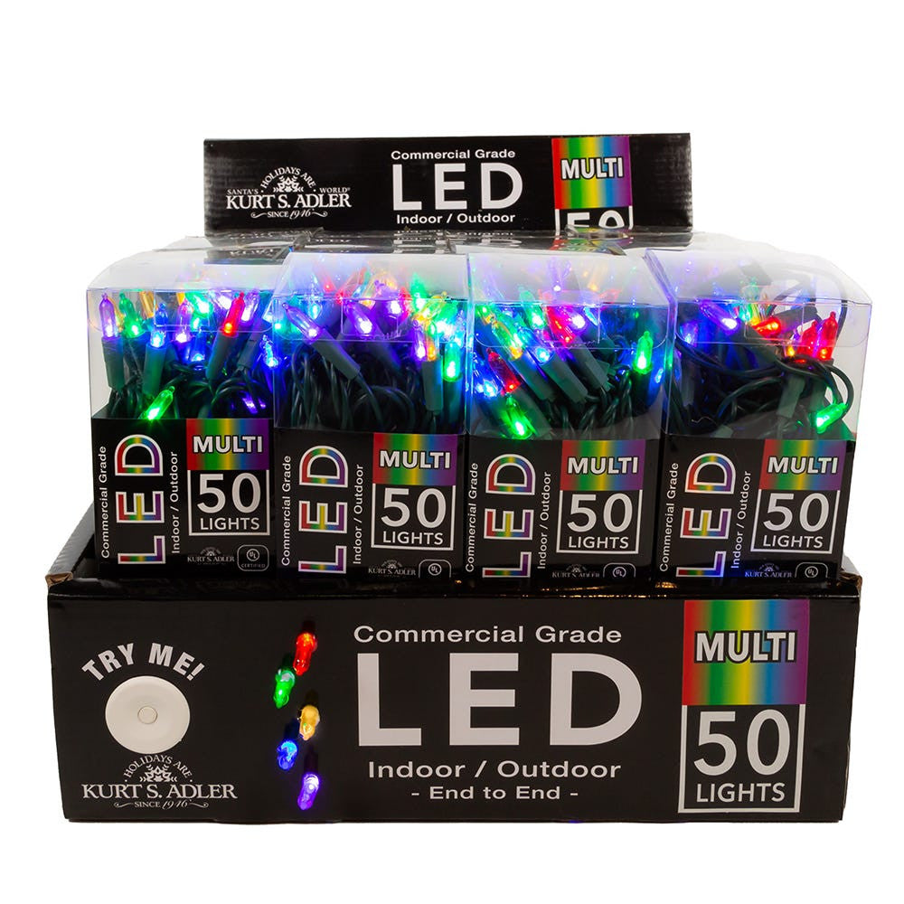 24.5' UL 50L Multicolored 3MM LED Connectible Light Set With Green Wire