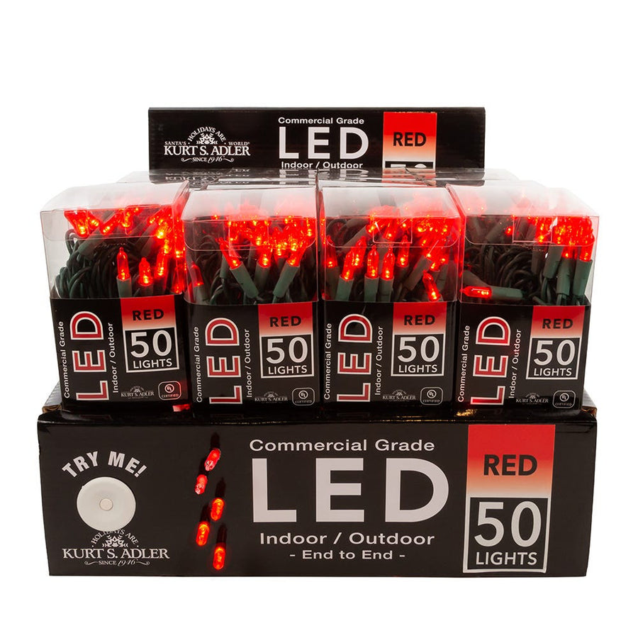 24.5' UL 50L Red 3MM LED Connectible Light Set With Green Wire