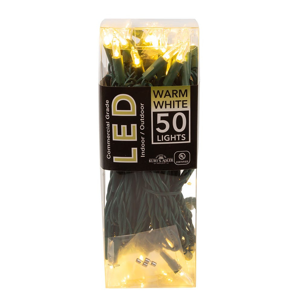 24.5' UL 50L Warm White 3MM LED Connectible Light Set With Green Wire