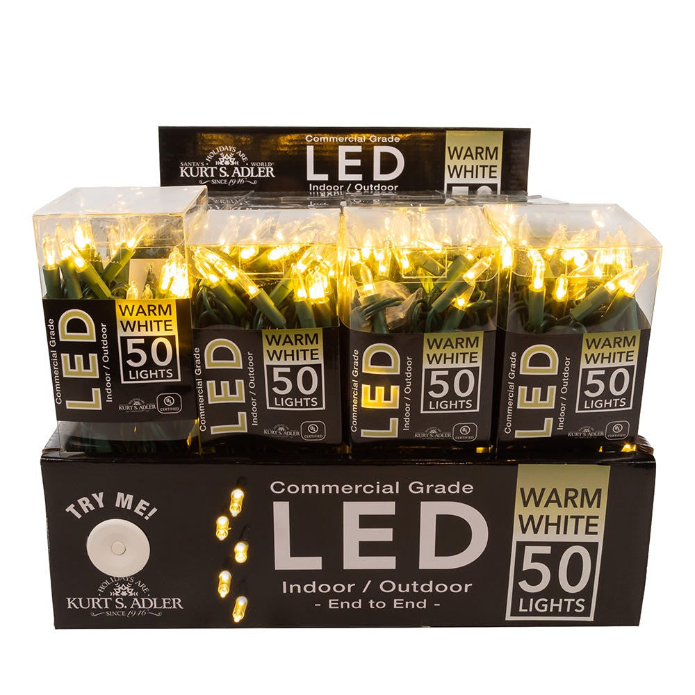 24.5' UL 50L Warm White 3MM LED Connectible Light Set With Green Wire