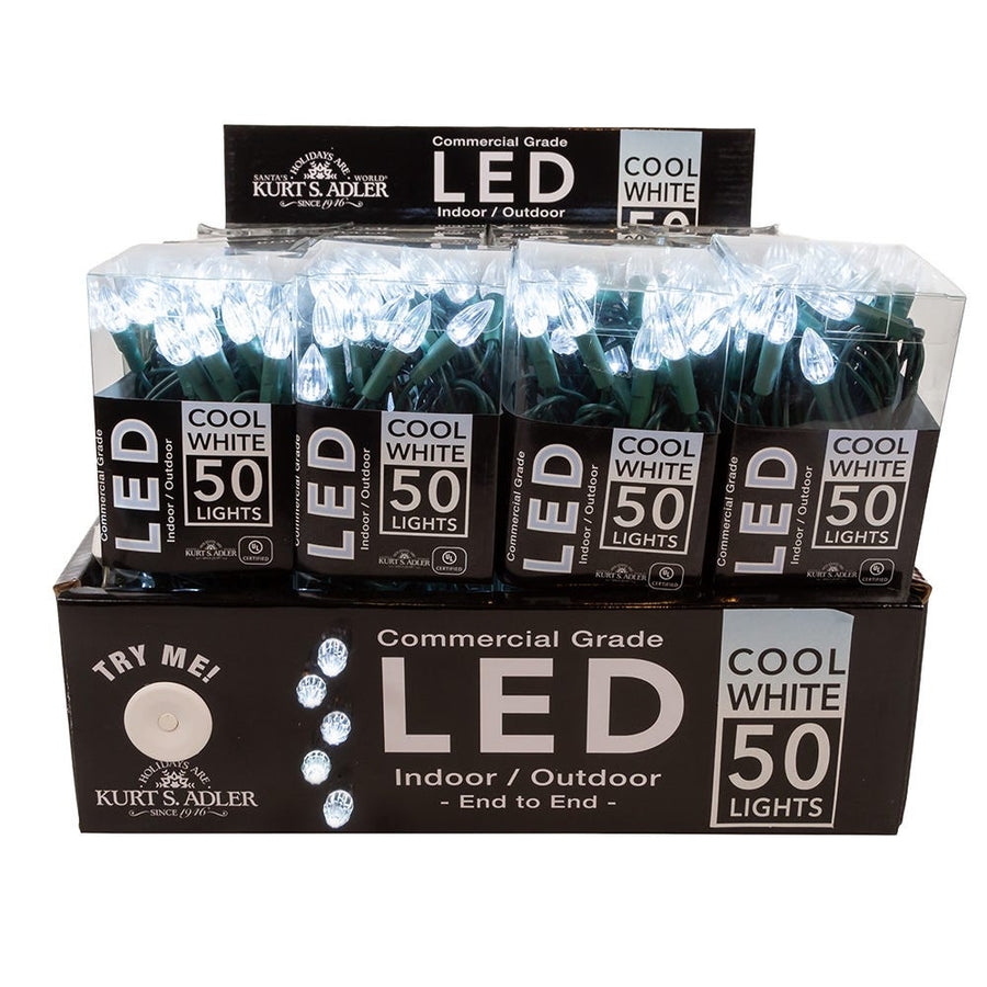 24.5' UL 50L C3 Diamond Cool White LED Connectible Light Set With Green Wire