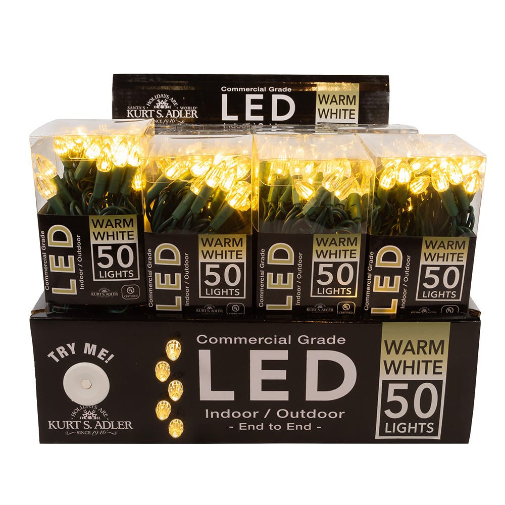 24.5' UL 50L C3 Diamond Warm White LED Connectible Light Set With Green Wire