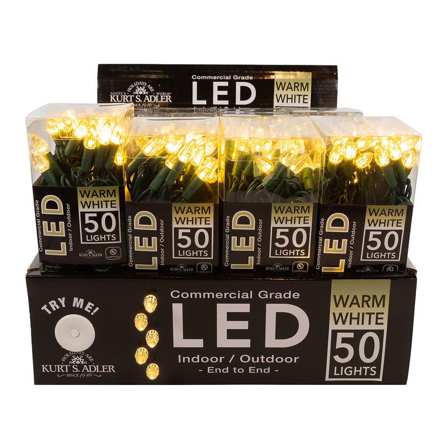 24.5' UL 50L C3 Diamond Warm White LED Connectible Light Set With Green Wire