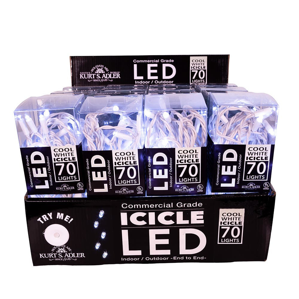 7.5' 70L Cool White 5MM LED Connectible Icicle String Light Set With White Wire