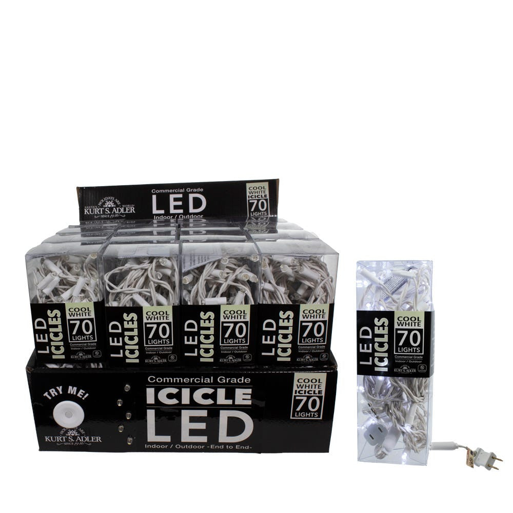 7.5' 70L Cool White 5MM LED Connectible Icicle String Light Set With White Wire